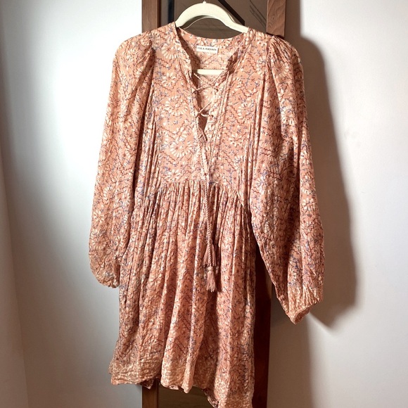Ulla Johnson Long Sleeve Dress in Peach and Cream - Picture 1 of 8